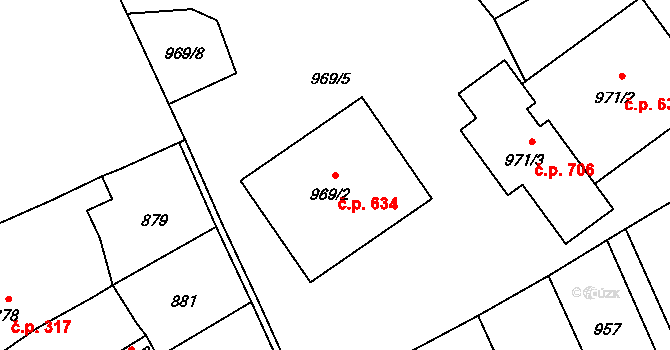 Jedovnice 634 na parcele st. 969/2 v KÚ Jedovnice, Katastrální mapa