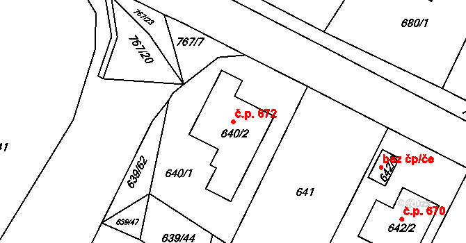 Poříčí 672, Boršov nad Vltavou na parcele st. 640/2 v KÚ Boršov nad Vltavou, Katastrální mapa