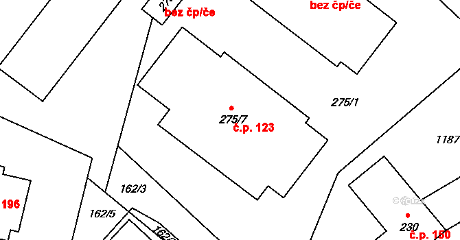 Husinec 123 na parcele st. 275/7 v KÚ Husinec, Katastrální mapa