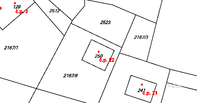 Petroupec 22, Petroupim na parcele st. 250 v KÚ Petroupim, Katastrální mapa