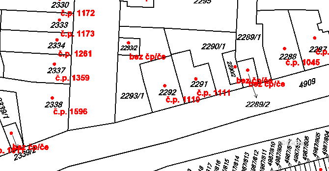 Louny 1110 na parcele st. 2292 v KÚ Louny, Katastrální mapa