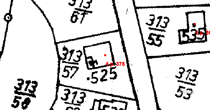 Bernartice 375 na parcele st. 525 v KÚ Bernartice u Milevska, Katastrální mapa