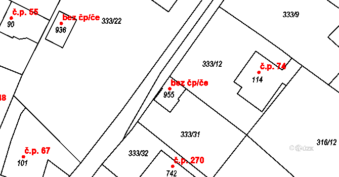 Husinec 94199353 na parcele st. 955 v KÚ Husinec u Řeže, Katastrální mapa