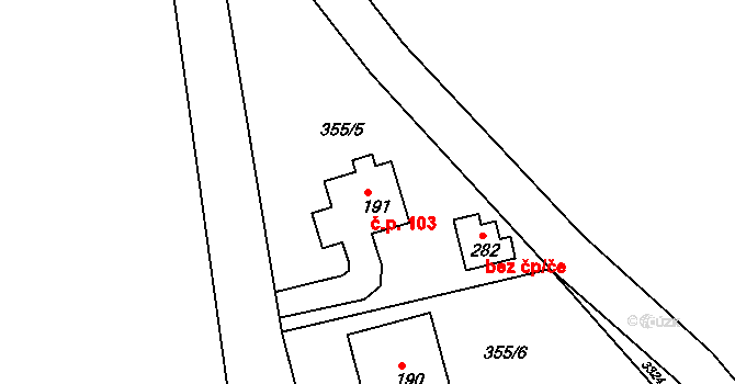 Lipovka 103, Rychnov nad Kněžnou na parcele st. 191 v KÚ Lipovka u Rychnova nad Kněžnou, Katastrální mapa