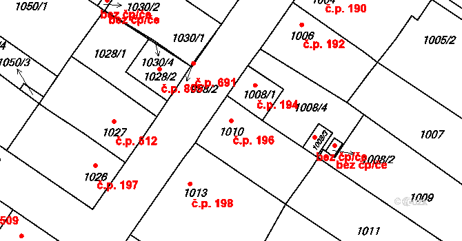 Lednice 196 na parcele st. 1010 v KÚ Lednice na Moravě, Katastrální mapa