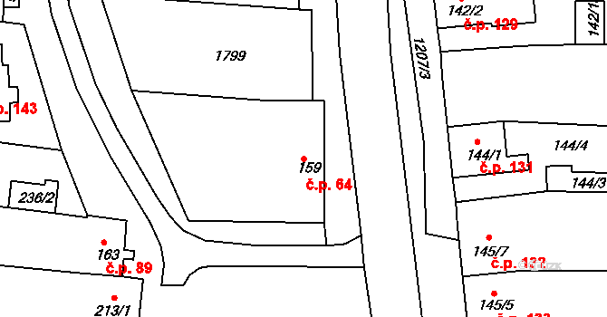 Nový Přerov 64 na parcele st. 159 v KÚ Nový Přerov, Katastrální mapa
