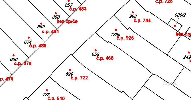 Velké Bílovice 460 na parcele st. 655 v KÚ Velké Bílovice, Katastrální mapa