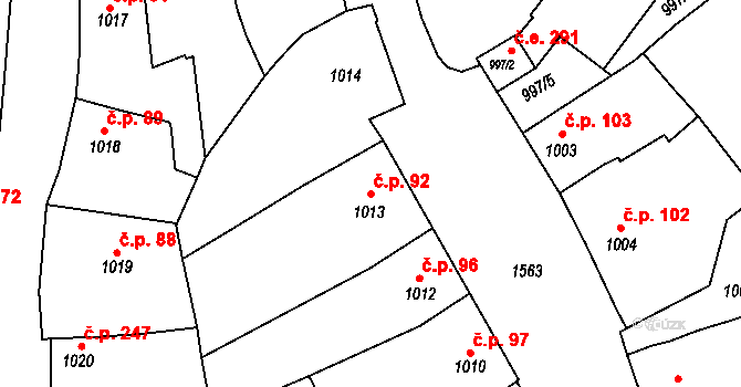 Plumlov 92 na parcele st. 1013 v KÚ Plumlov, Katastrální mapa