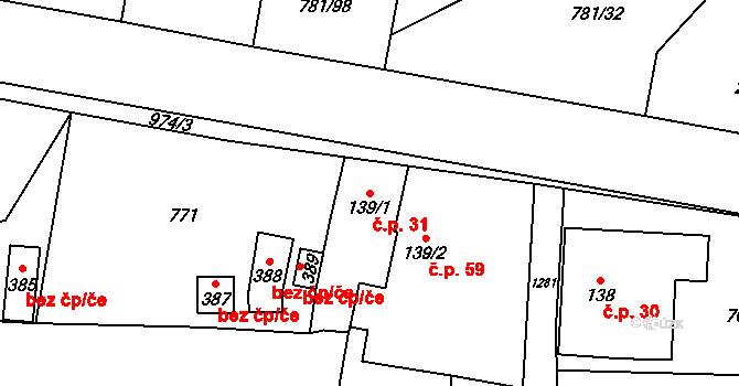 Jednov 31, Suchdol na parcele st. 139/1 v KÚ Suchdol u Konice, Katastrální mapa