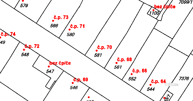 Hrádek 70 na parcele st. 581 v KÚ Hrádek u Znojma, Katastrální mapa