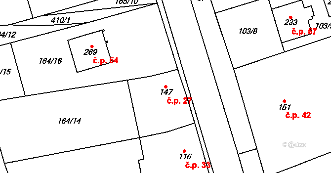 Kasárna 27, Znojmo na parcele st. 147 v KÚ Mramotice, Katastrální mapa