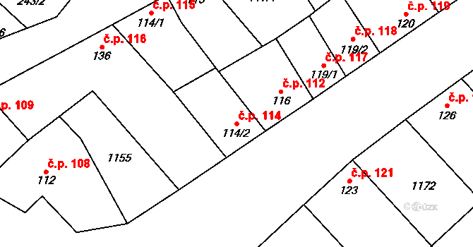 Želetice 114 na parcele st. 114/2 v KÚ Želetice u Znojma, Katastrální mapa