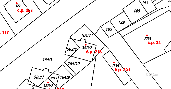 Rataje nad Sázavou 218 na parcele st. 382/2 v KÚ Rataje nad Sázavou, Katastrální mapa