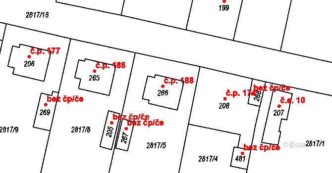 Olešnice 188 na parcele st. 266 v KÚ Olešnice u Trhových Svinů, Katastrální mapa