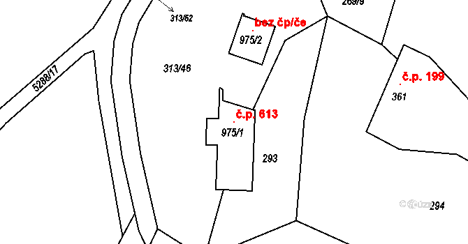 Štítná nad Vláří 613, Štítná nad Vláří-Popov na parcele st. 975/1 v KÚ Štítná nad Vláří, Katastrální mapa
