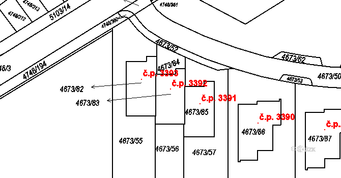 Smíchov 3392, Praha na parcele st. 4673/83 v KÚ Smíchov, Katastrální mapa