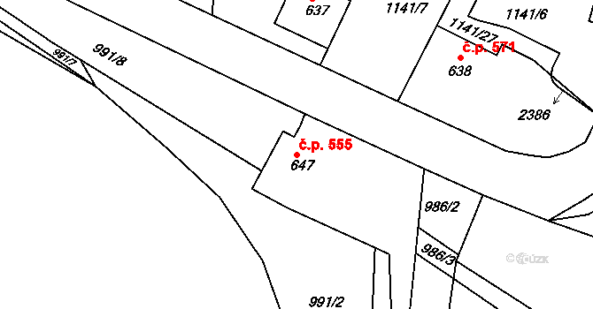 Brtnice 555 na parcele st. 647 v KÚ Brtnice, Katastrální mapa