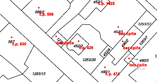 Říčany 426 na parcele st. 452/2 v KÚ Říčany u Prahy, Katastrální mapa