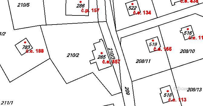 Kamenný Přívoz 557 na parcele st. 285 v KÚ Kamenný Přívoz, Katastrální mapa