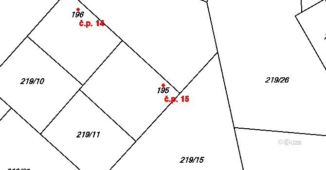 Hospozínek 15, Hospozín na parcele st. 195 v KÚ Hospozín, Katastrální mapa