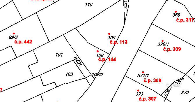 Lelekovice 144 na parcele st. 108 v KÚ Lelekovice, Katastrální mapa