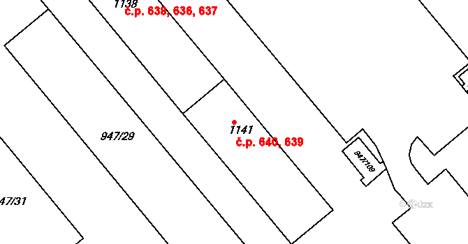 Dědice 639,640, Vyškov na parcele st. 1141 v KÚ Dědice u Vyškova, Katastrální mapa