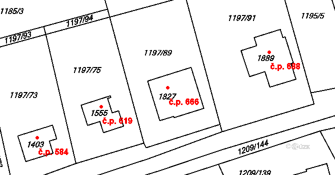 Kunčice pod Ondřejníkem 666 na parcele st. 1827 v KÚ Kunčice pod Ondřejníkem, Katastrální mapa