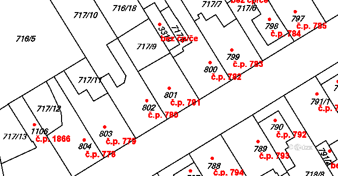 Brandýs nad Labem 781, Brandýs nad Labem-Stará Boleslav na parcele st. 801 v KÚ Brandýs nad Labem, Katastrální mapa