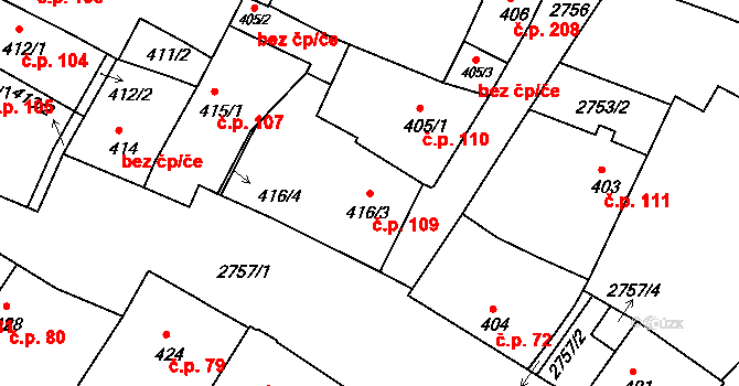 Dačice I 109, Dačice na parcele st. 416/3 v KÚ Dačice, Katastrální mapa