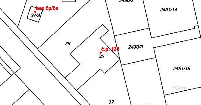 Tuchlovice 133 na parcele st. 35 v KÚ Tuchlovice, Katastrální mapa