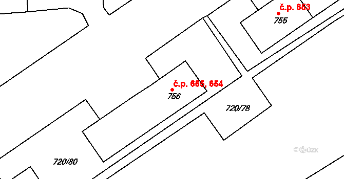 Osek 654,655 na parcele st. 756 v KÚ Osek u Duchcova, Katastrální mapa