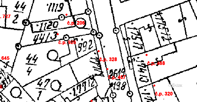 Lanžhot 328 na parcele st. 992 v KÚ Lanžhot, Katastrální mapa