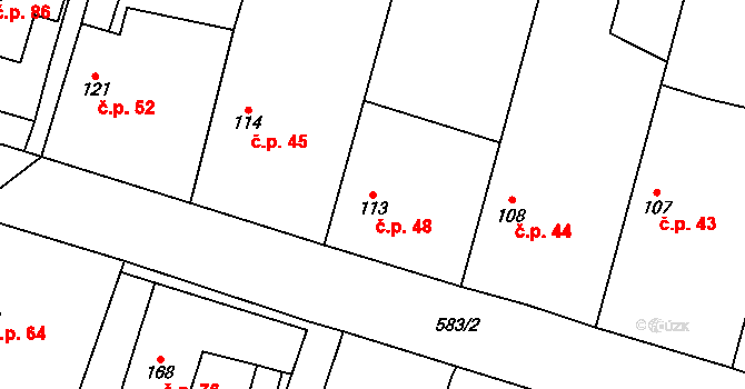 Charvatce 48 na parcele st. 113 v KÚ Charvatce u Jabkenic, Katastrální mapa