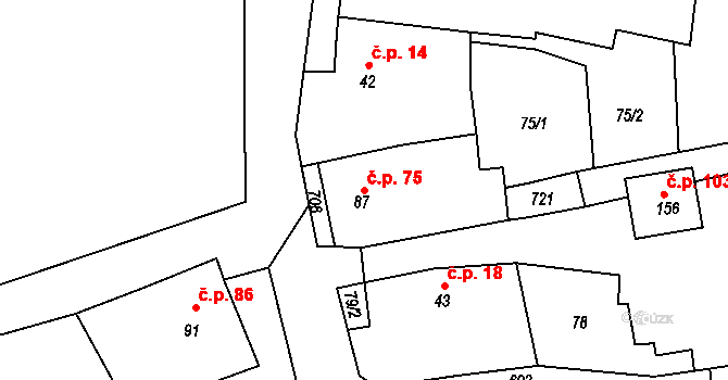 Suchá 75, Nechanice na parcele st. 87 v KÚ Suchá u Nechanic, Katastrální mapa