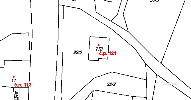 Lezník 121, Polička na parcele st. 173 v KÚ Lezník, Katastrální mapa