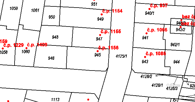 Roudnice nad Labem 1156 na parcele st. 945 v KÚ Roudnice nad Labem, Katastrální mapa