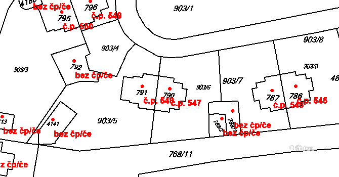 Rožnov pod Radhoštěm 547 na parcele st. 790 v KÚ Rožnov pod Radhoštěm, Katastrální mapa