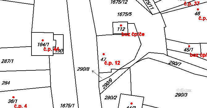 Mohuřice 12, Slavče na parcele st. 47 v KÚ Mohuřice, Katastrální mapa