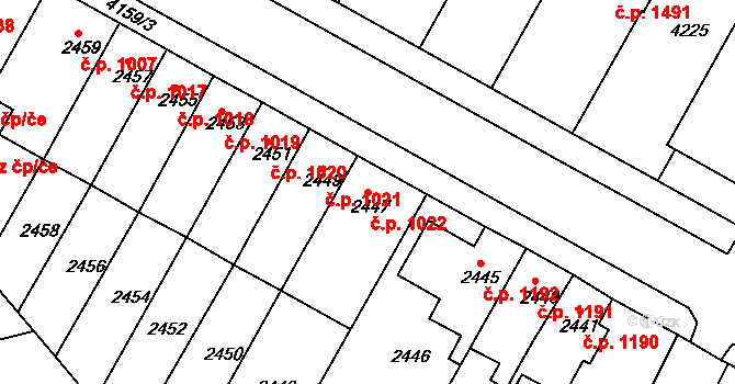 Roudnice nad Labem 1022 na parcele st. 2447 v KÚ Roudnice nad Labem, Katastrální mapa