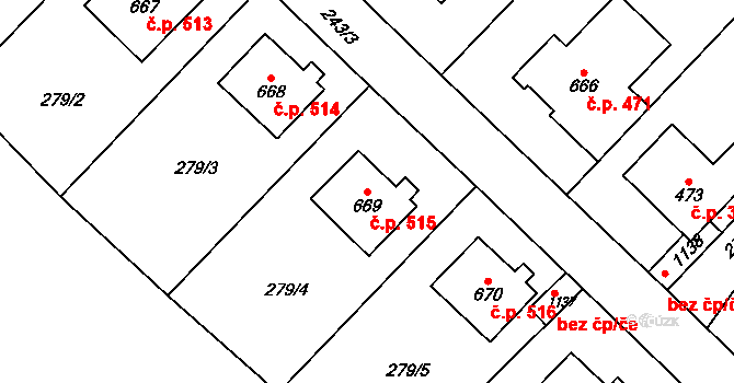 Jablonné nad Orlicí 515 na parcele st. 669 v KÚ Jablonné nad Orlicí, Katastrální mapa