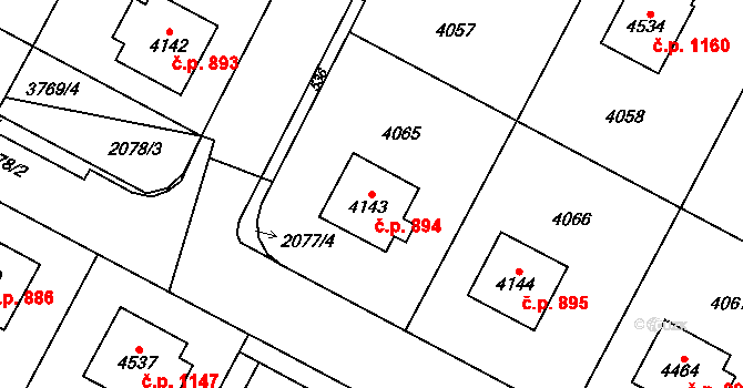 Žamberk 894 na parcele st. 4143 v KÚ Žamberk, Katastrální mapa
