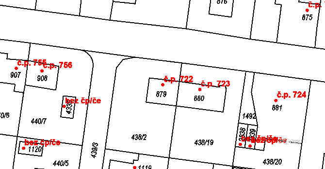 Strakonice I 722, Strakonice na parcele st. 879 v KÚ Strakonice, Katastrální mapa