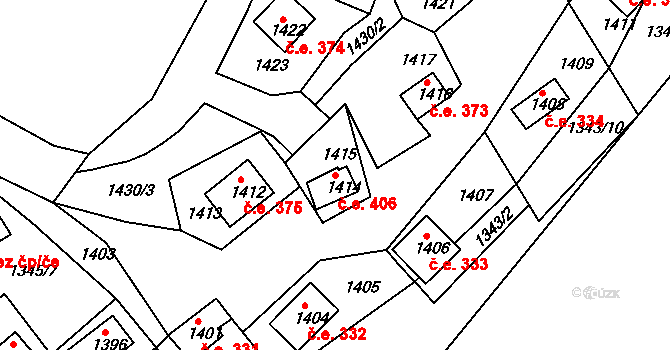 Miřetice u Klášterce nad Ohří 406, Klášterec nad Ohří na parcele st. 1414 v KÚ Miřetice u Klášterce nad Ohří, Katastrální mapa
