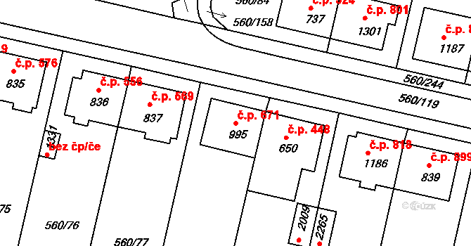 Podklášteří 671, Třebíč na parcele st. 995 v KÚ Podklášteří, Katastrální mapa