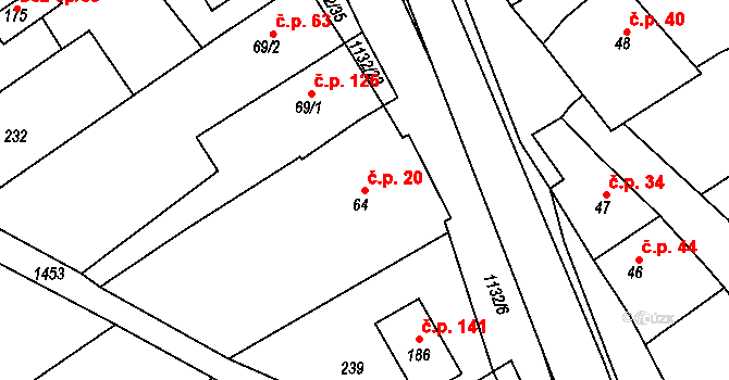 Jabloňany 20 na parcele st. 64 v KÚ Jabloňany, Katastrální mapa