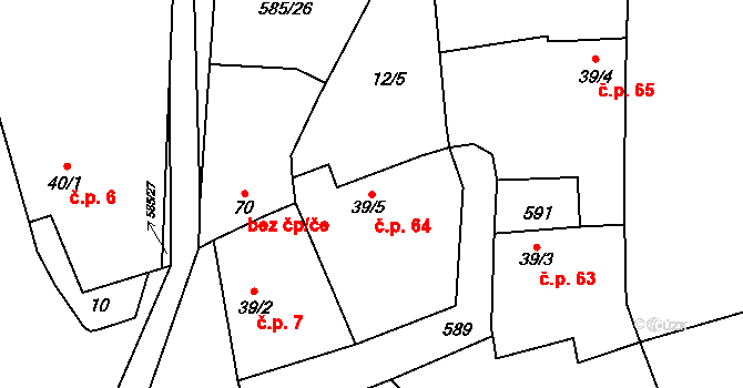 Blšany u Loun 64 na parcele st. 39/5 v KÚ Blšany u Loun, Katastrální mapa