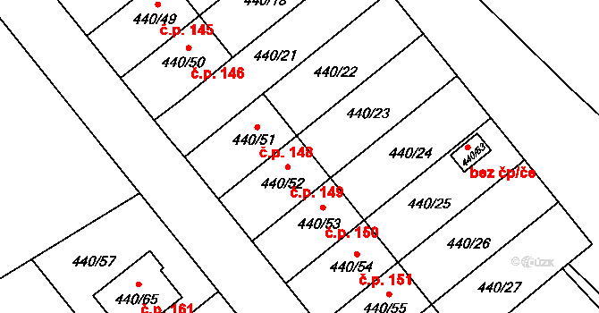 Olešník 149 na parcele st. 440/52 v KÚ Olešník, Katastrální mapa