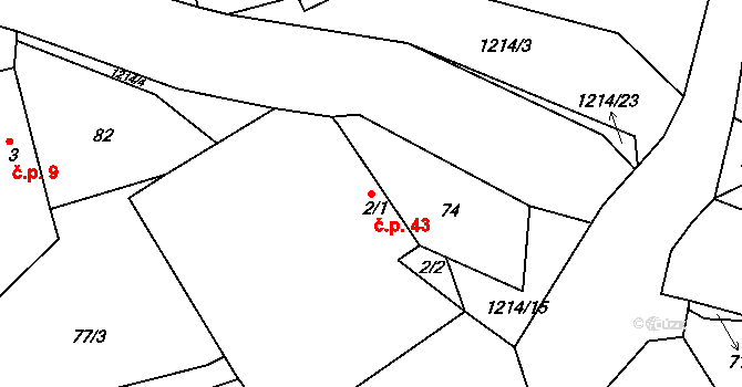 Vlásenice 43, Pelhřimov na parcele st. 2/1 v KÚ Vlásenice u Pelhřimova, Katastrální mapa