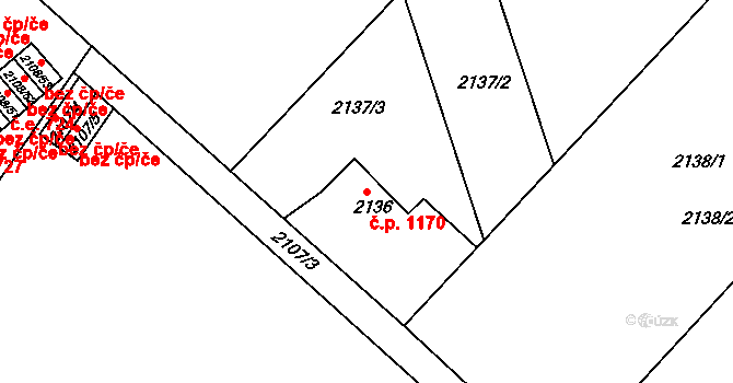 Trnovany 1170, Teplice na parcele st. 2136 v KÚ Teplice-Trnovany, Katastrální mapa