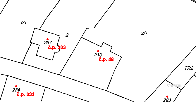 Bílá Třemešná 48 na parcele st. 210 v KÚ Bílá Třemešná, Katastrální mapa